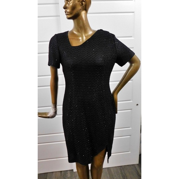 St John Little Black Dress Knit Sequin Accents$1295rt sz‎ 10 NWT